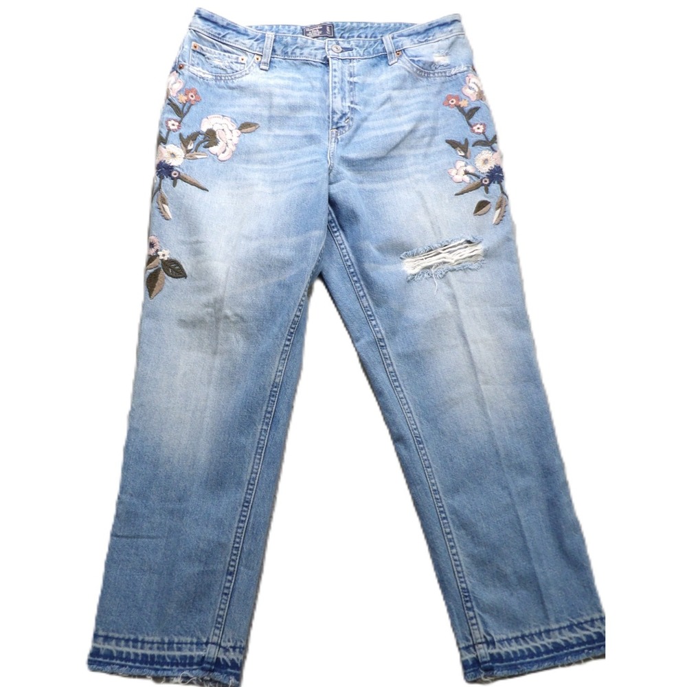 Abercrombie & Fitch Annie High Rise Girlfriend Jeans Floral Cotton Women 31 12 R